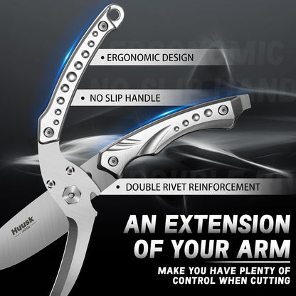 Huusk Kitchen Scissors All Purpose Poultry Shears Heavy Duty Ultral Sharp Detachable Kitchen Shears for Chicken Bone Turkey Silvery Stainless Steel Cooking Shear Thanksgiving