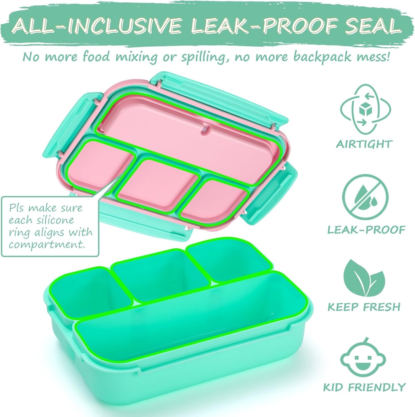 QQKO Bento Lunch Box for Kids Girls Boys, Toddler Kids Lunch Boxes for School, Lunch Containers for Adults with 4 Compartments, Sauce Container, Utensils, Food Picks and Muffin Cups, Purple