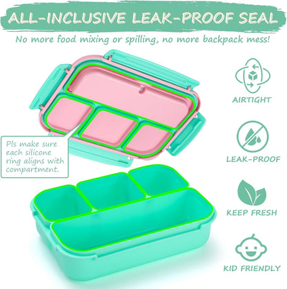 QQKO Bento Lunch Box for Kids Girls Boys, Toddler Kids Lunch Boxes for School, Lunch Containers for Adults with 4 Compartments, Sauce Container, Utensils, Food Picks and Muffin Cups, Purple