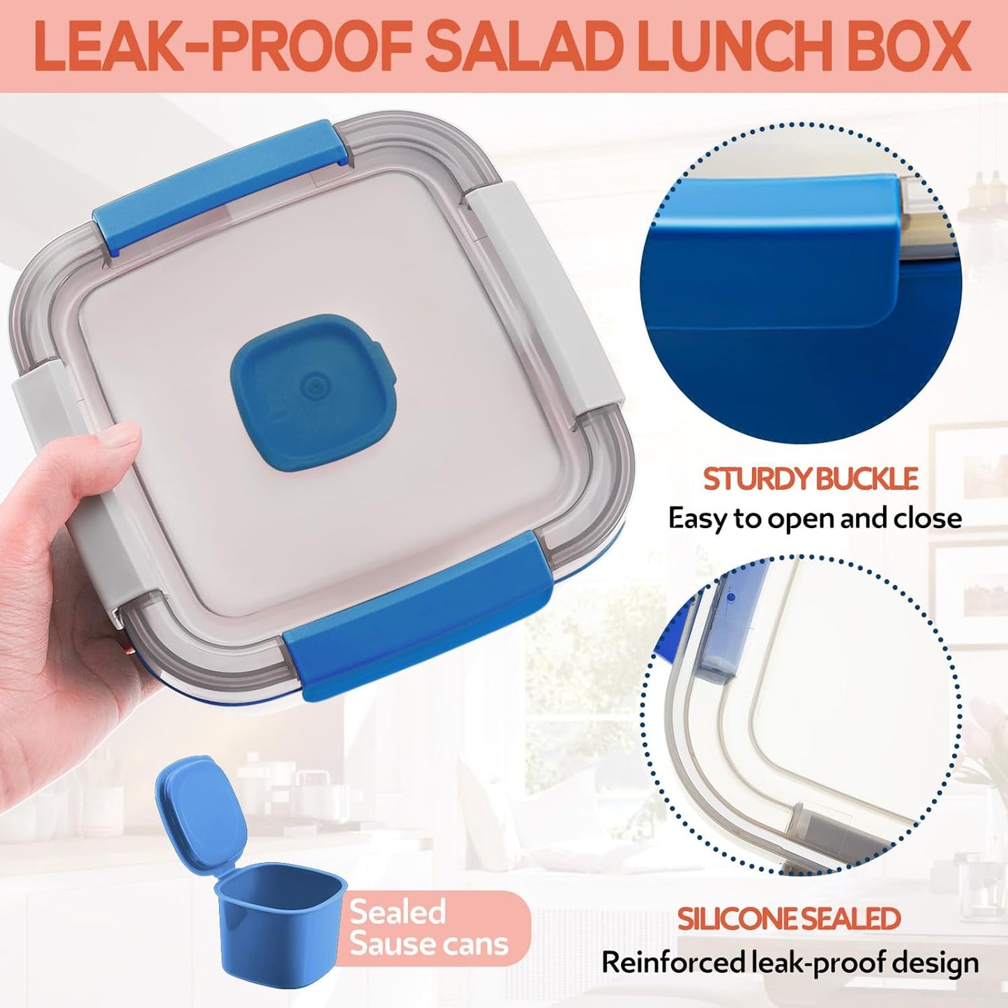 Tessco for you 6 Pcs Salad Lunch Container 50 oz Salad Container with 3 Compartment Reusable Bento Box for Adults Stackable Lunch Bowl for Meal Snack Fruit(Pink)