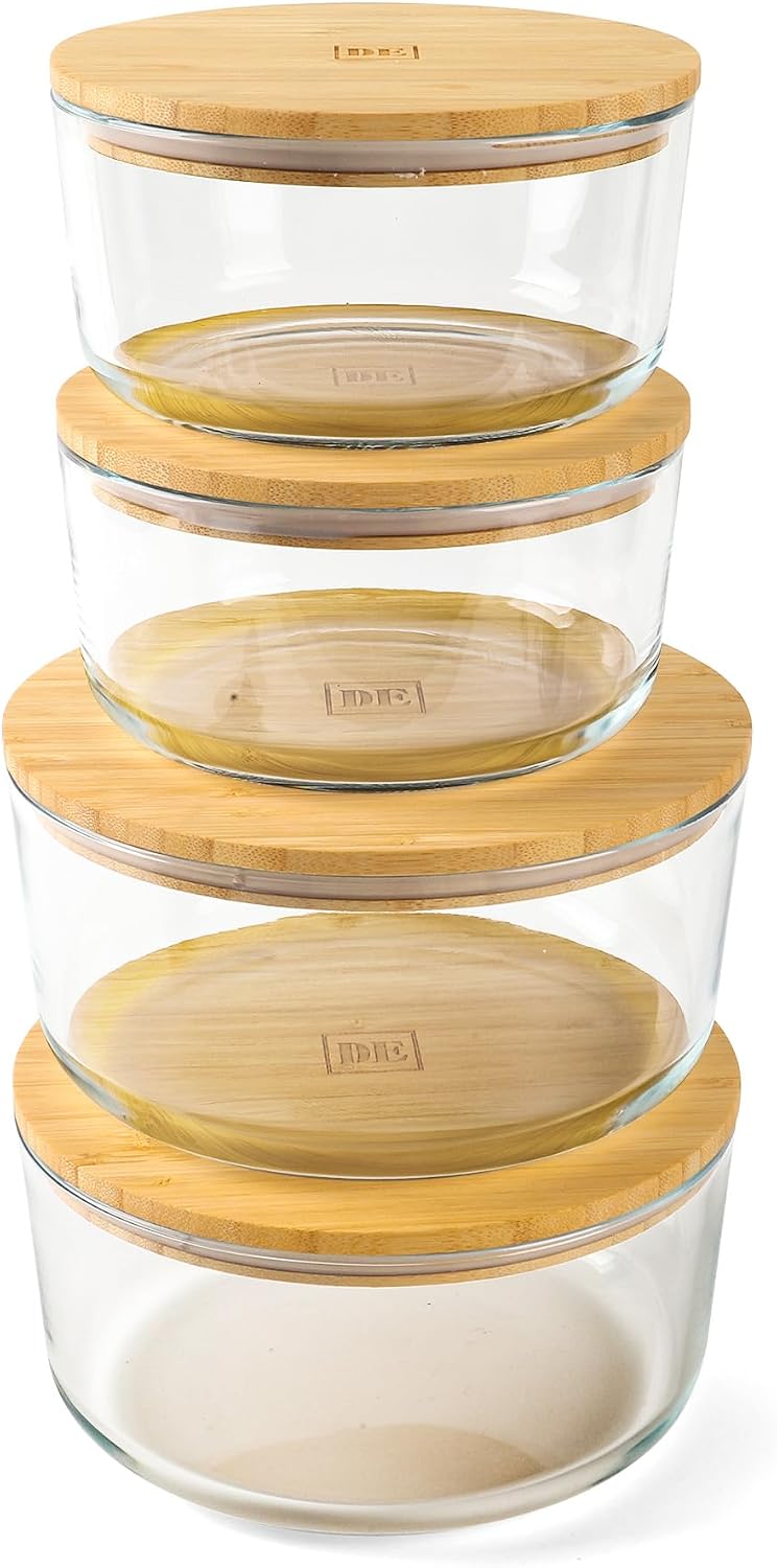 Glass Food Storage Containers with Bamboo Lids (4-Pack, 36oz) Airtight, Leakproof, BPA-Free Borosilicate Glass Meal Prep Containers – Eco-Friendly, Oven/Microwave/Freezer Safe-Plastic-Free & Reusable