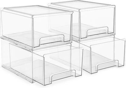 Sorbus Plastic Storage Bins Stackable Clear Pantry Organizer Box Bin for Organizing Kitchen Fridge, Food, Snack Pantry, Fruit, Vegetables, Bathroom, Wide & Narrow Deep (6 Pack)