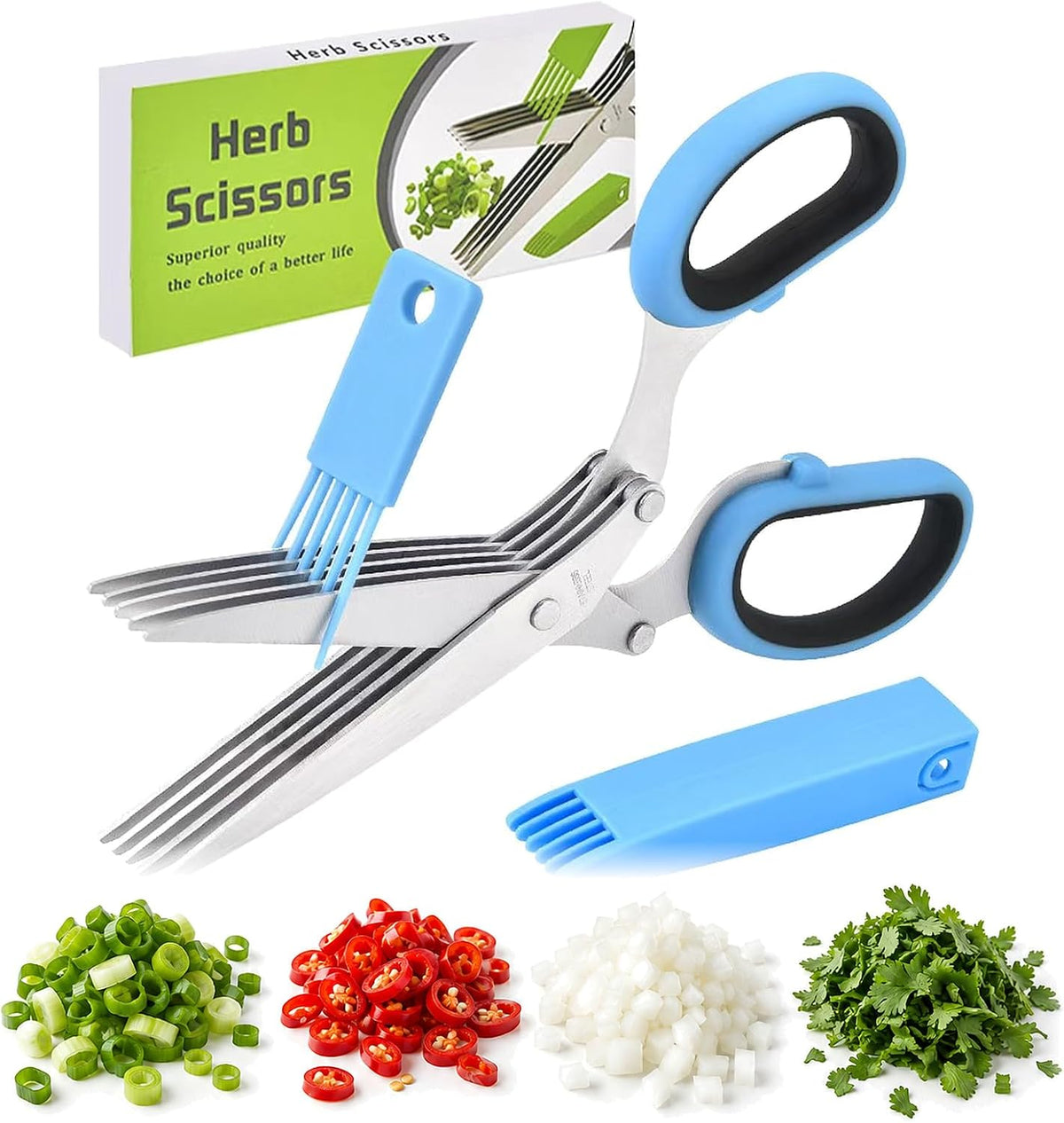 5-Blade Stainless Steel Herb Scissors, Herb Cutter with Cleaning Comb