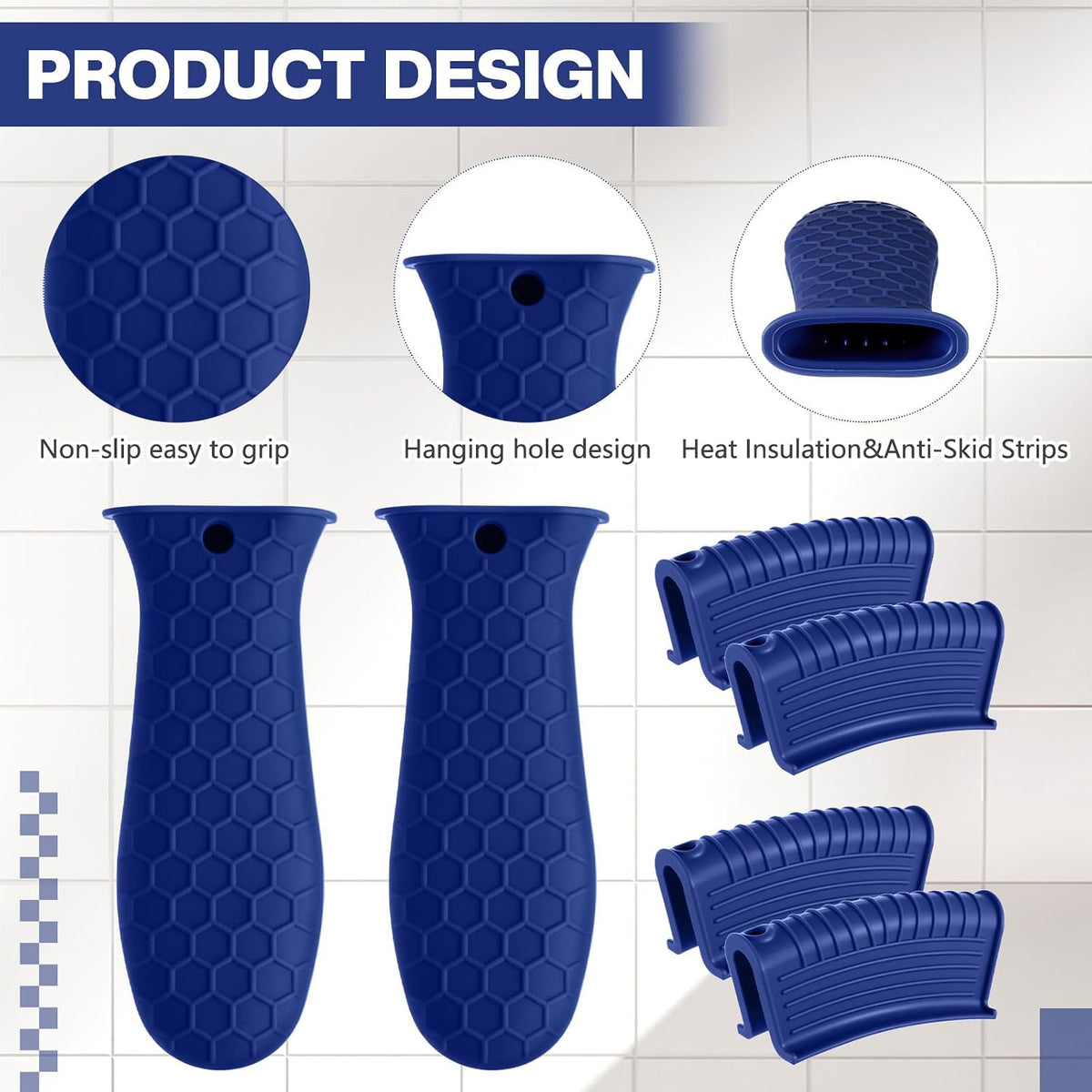 Patelai 8Pcs Silicone Cast Iron Handle Cover,Black