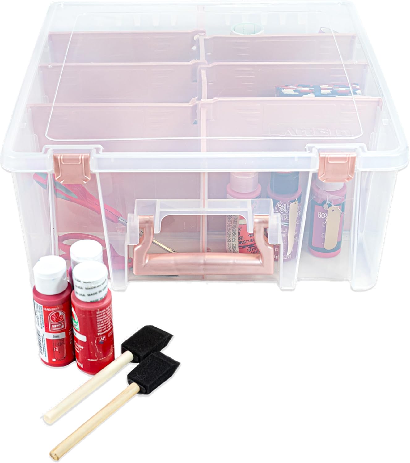 ArtBin 6990SO Super Satchel Double Deep Compartment Box - Art Storage with 8 Removable Compartments, Smart Closure for Craft Supplies (Gold - Pack of 1)