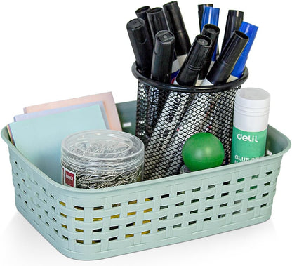 Soddeph Plastic Storage Baskets for Cabinets, Household Pantry Organization with Handle,Organizer Bins for Room,Bathrooms,Under-Sink,Kitchen (Black, L-3PACK)