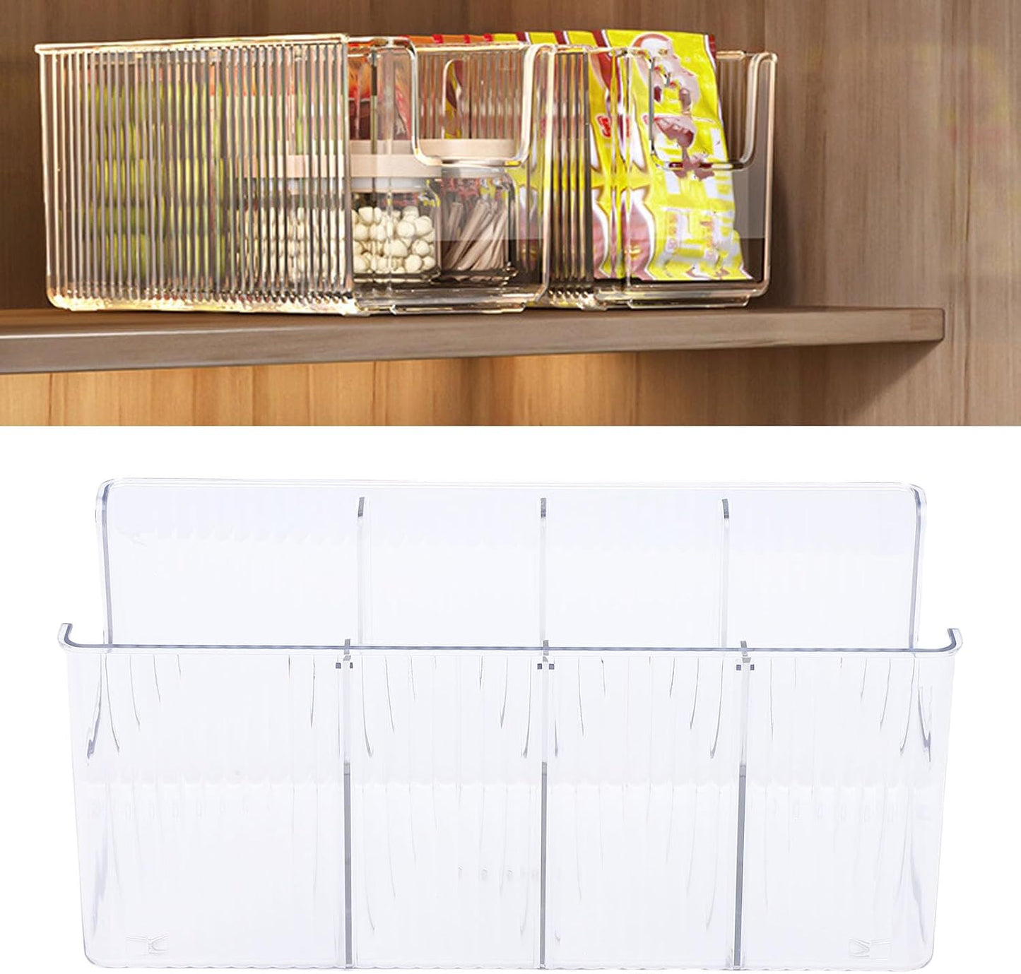 TARSHYRY Clear Plastic Food Storage Organizer Bins with 3 Removable Dividers for Pantry Kitchen Fridge Cabinet Organization and Storage Packet Tea Bag Coffee Sweetener Holder (Regular Version)