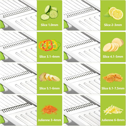 Mandoline Slicer for Kitchen, Adjustable Stainless Steel Mandoline Food Slicer, Onion Potato Cucumber Tomato Carrot Vegetable Fruit Slicer, Mandolin Veggie Cutter with Food Holder, Grey
