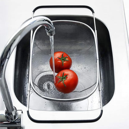 2 PackPremium Quality Over The Sink Stainless Steel Oval Colander with Fine Mesh 6 Quart Strainer Basket & Expandable Rubber Grip Handles - Strain, Drain, Rinse Fruits, Vegetables1