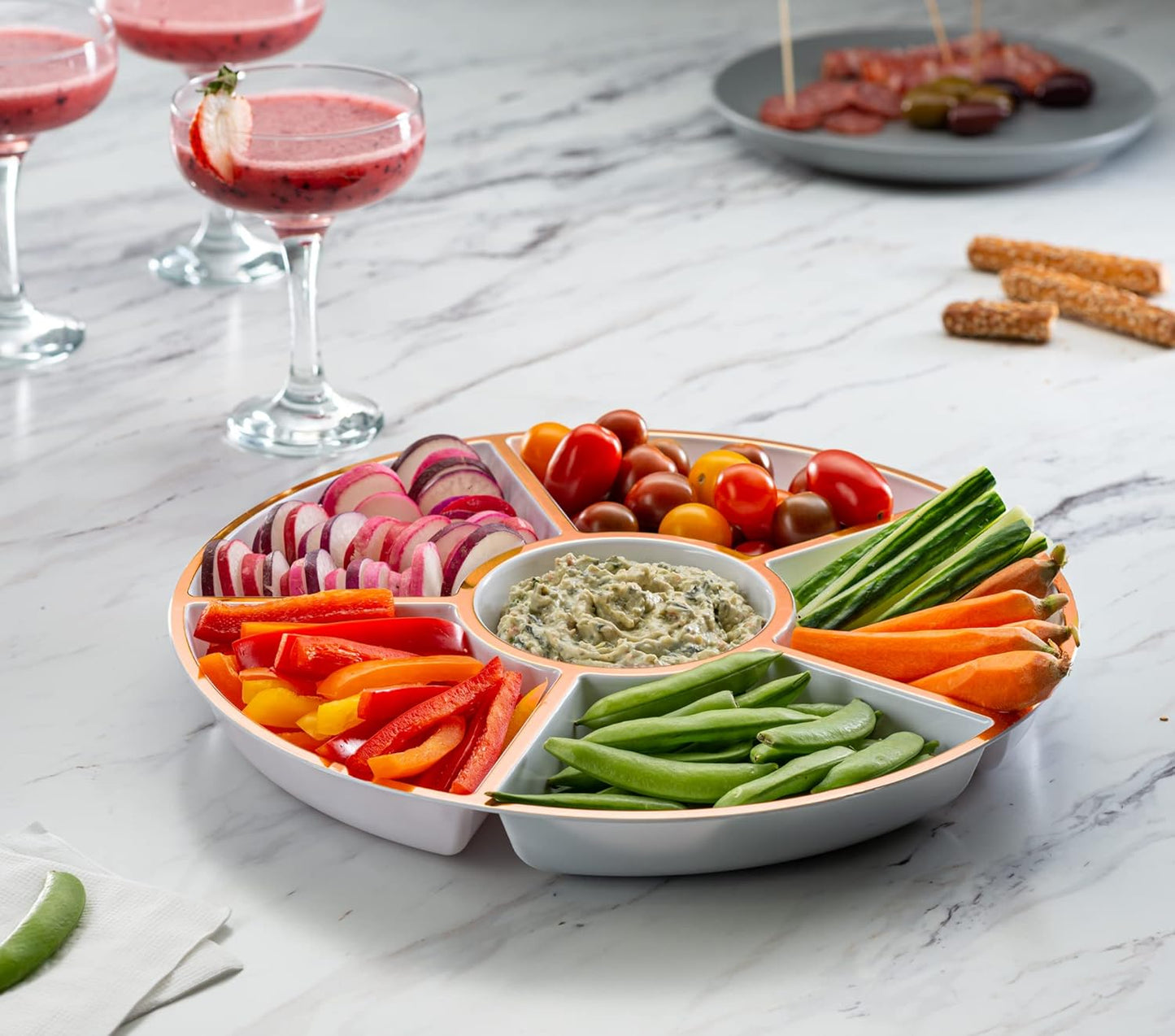 Plasticpro 6 Sectional Round Plastic Serving Tray/Platter (4, Clear)