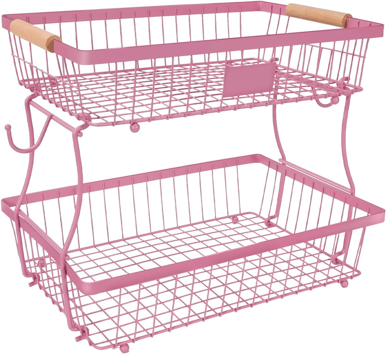 Fruit Basket Bowl 2 Tier Detachable with 2 Banana Hangers, Fruit Stand Holder for Kitchen Countertop, Metal Wire Vegetable Storage Organizer, for Bread Snack Veggies Produce, Black