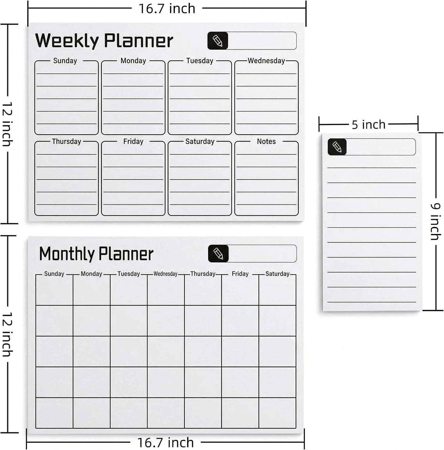Magnetic Dry Erase Board for Fridge,16.7"x12" Reusable Whiteboard with Monthly, Weekly & Daily Planner Refrigerator Whiteboard for Home & Office Organization