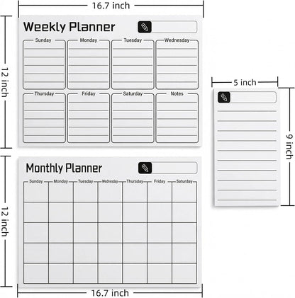 Magnetic Dry Erase Board for Fridge,16.7"x12" Reusable Whiteboard with Monthly, Weekly & Daily Planner Refrigerator Whiteboard for Home & Office Organization