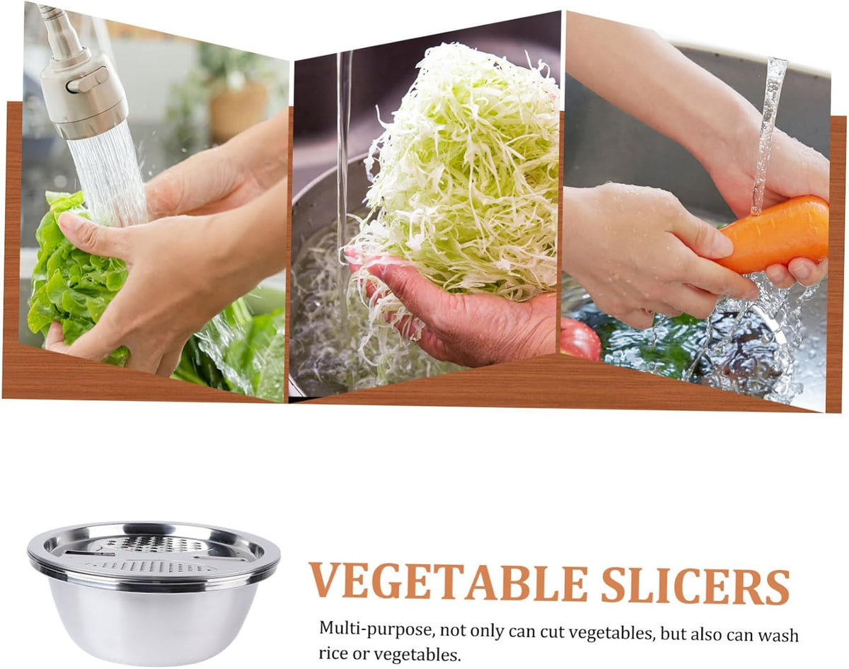 Stainless Steel Grater with Bowl Multiuse Strainer Shredder Slicer for Vegetable Prep Rice Washing Draining and Chopping Portable Kitchen Tool for Home