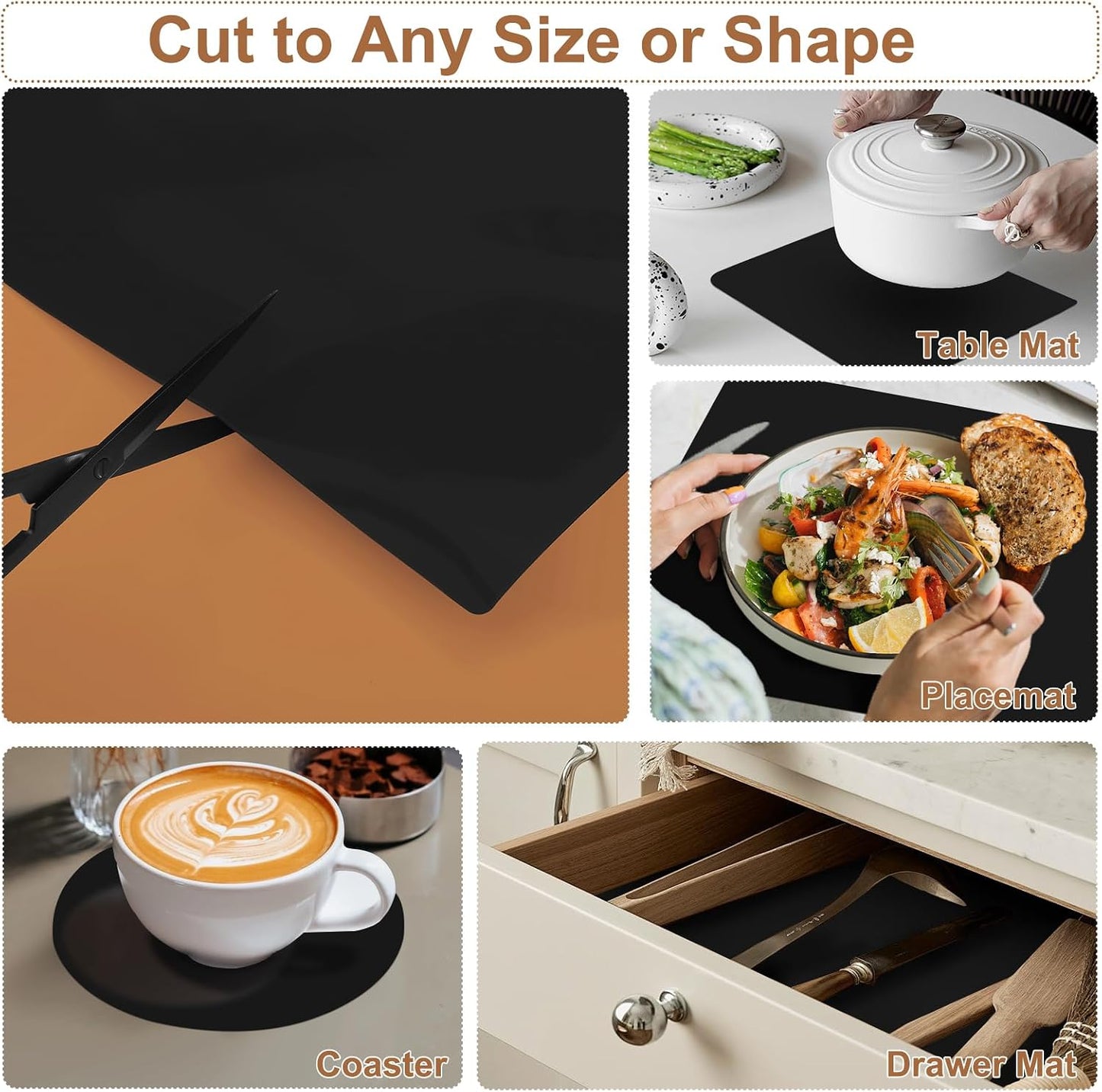 Gartful 78.7 x 15.7 inch Extra Large Silicone Mat for Kitchen, Non Slip Countertop Protector Heat-Resistant Multipurpose Pad for Dinner Table, Coffee Bar, Black