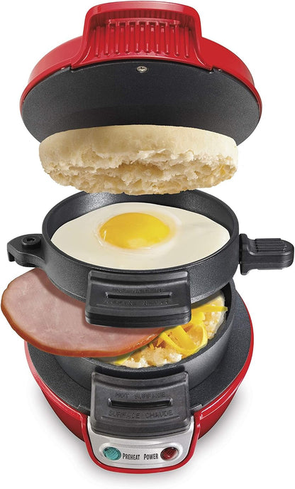 Hamilton Beach Breakfast Sandwich Maker with Egg Cooker Ring, Customize Ingredients, Perfect for English Muffins, Croissants, Mini Waffles, Perfect White Elephant Gifts, Mint (25482)