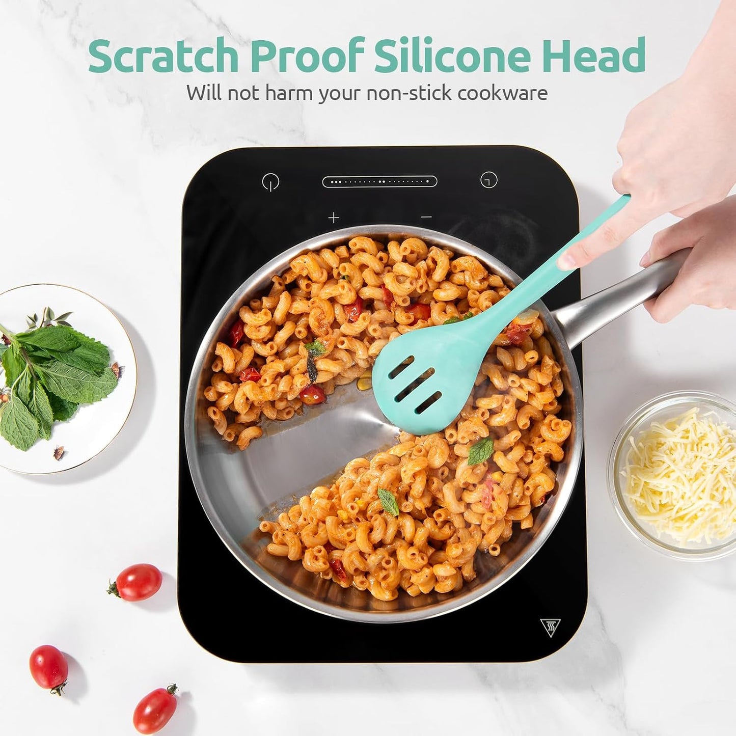 600ºF Heat Resistant Silicone Spoons: U-Taste 13.3in Solid & Slotted Kitchen Cooking Tool, Nonstick Long Rubber Utensil, Sturdy for Mixing, Serving, Stirring, Frying, Basting (Aqua Sky, 2PCS)