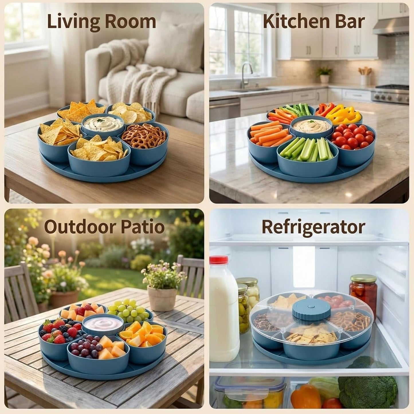 Spinning Divided Serving Tray that Spins, Swivel Spinning Rotating Snack Tray, Divided Spin and Snack Trays, Spin-to-Open Multi-Compartment Food Organizer Snack Box Spinner (1)