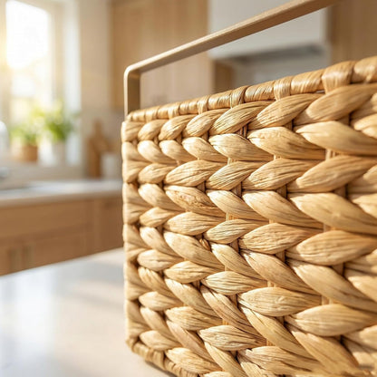 Under Desk Water Hyacinth Storage Baskets, Wicker Shelf Organizer Basket | Hangable storage basket made of natural water hyacinth, can be used in cabinets, wardrobes, shelves, and under coffee tables