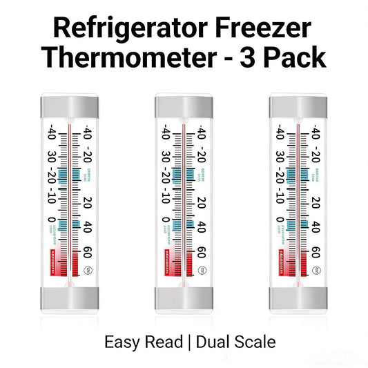 Refrigerator Freezer Thermometer 3 Pack, Easy Read Dial Fridge Thermometer with Hook & Stand, Waterproof for Home/Commercial Freezer Cooler, Accurate Temperature Monitoring