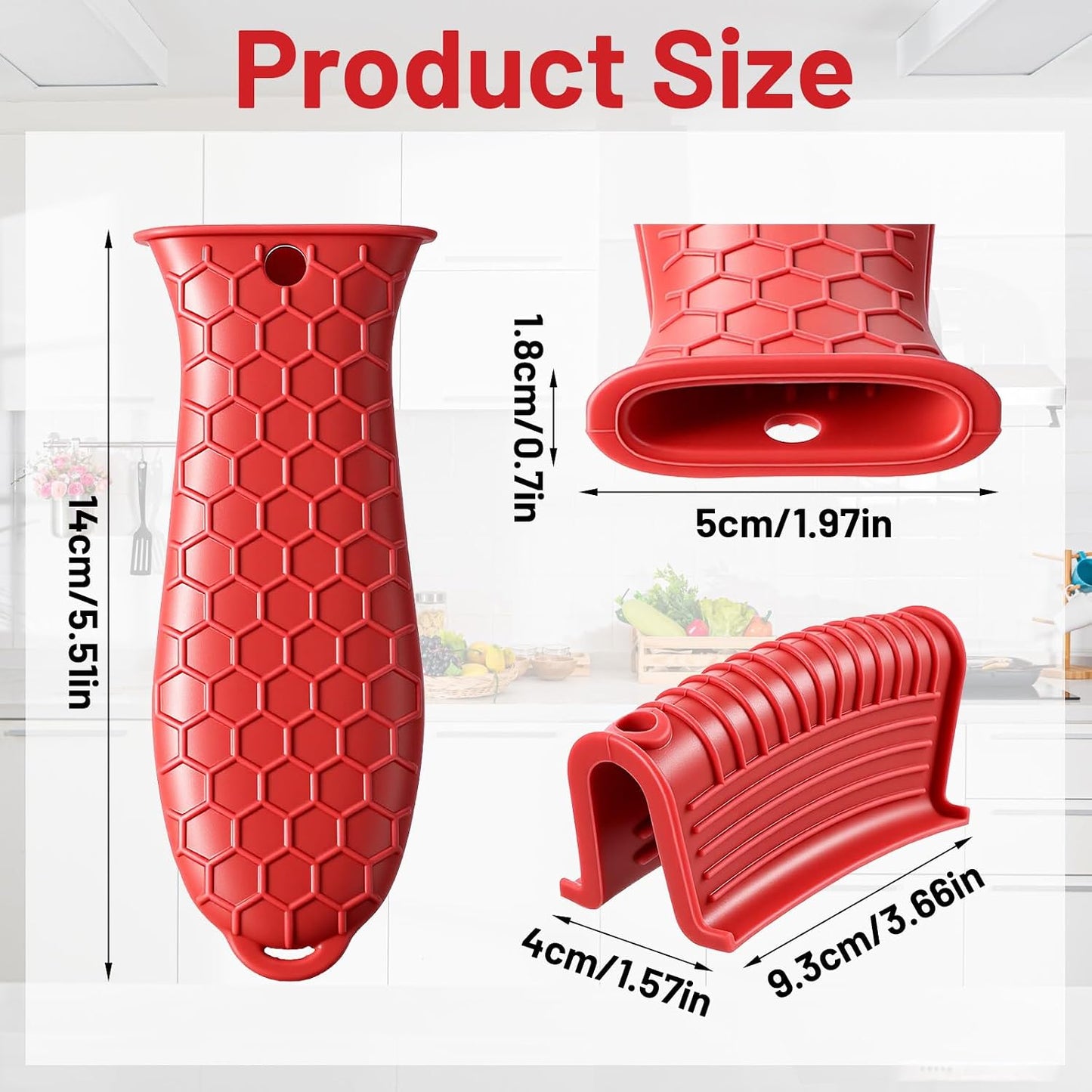 Cast Iron Skillet Handle Covers,3Pcs Heat Resistant Silicone Pot Handles Covers Non-Slip Cast Iron Handle Sleeve for Frying Pans and Griddles Kitchen Supplies(Red)