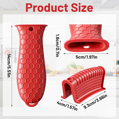 Cast Iron Skillet Handle Covers,3Pcs Heat Resistant Silicone Pot Handles Covers Non-Slip Cast Iron Handle Sleeve for Frying Pans and Griddles Kitchen Supplies(Red)