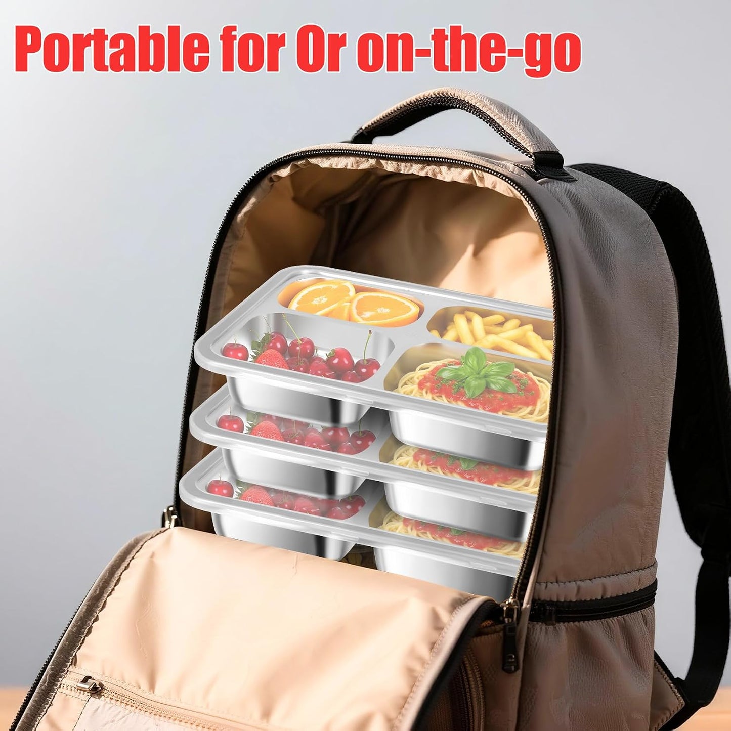 Stainless Steel Snack Containers with Lids 3 Pack, Reusable 4 Compartments Snack Containers Leak-Resistant Storage with 3 Spoons & 3 Forks, Divided Food Storage for Adults, Travel, Home & Office