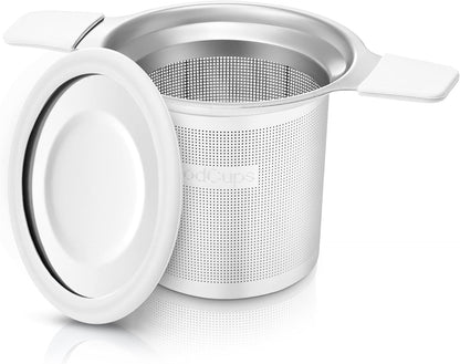 Stainless Steel Tea Infuser for Loose Leaf Tea – Extra Fine Mesh Strainer with Heat Proof Double Handles & Lid, Reusable Filter Fits Mugs, Cups & Teapots, Black