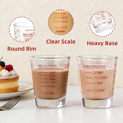 GLASKEY Shot Glasses Measuring Cup Set - 2 Pack Espresso Shot Glasses with Precise Measurement Marks,Heavy Duty Glass,Dishwasher Safe,Perfect for Coffee,Cocktails and Kitchen Use (Black & Red)