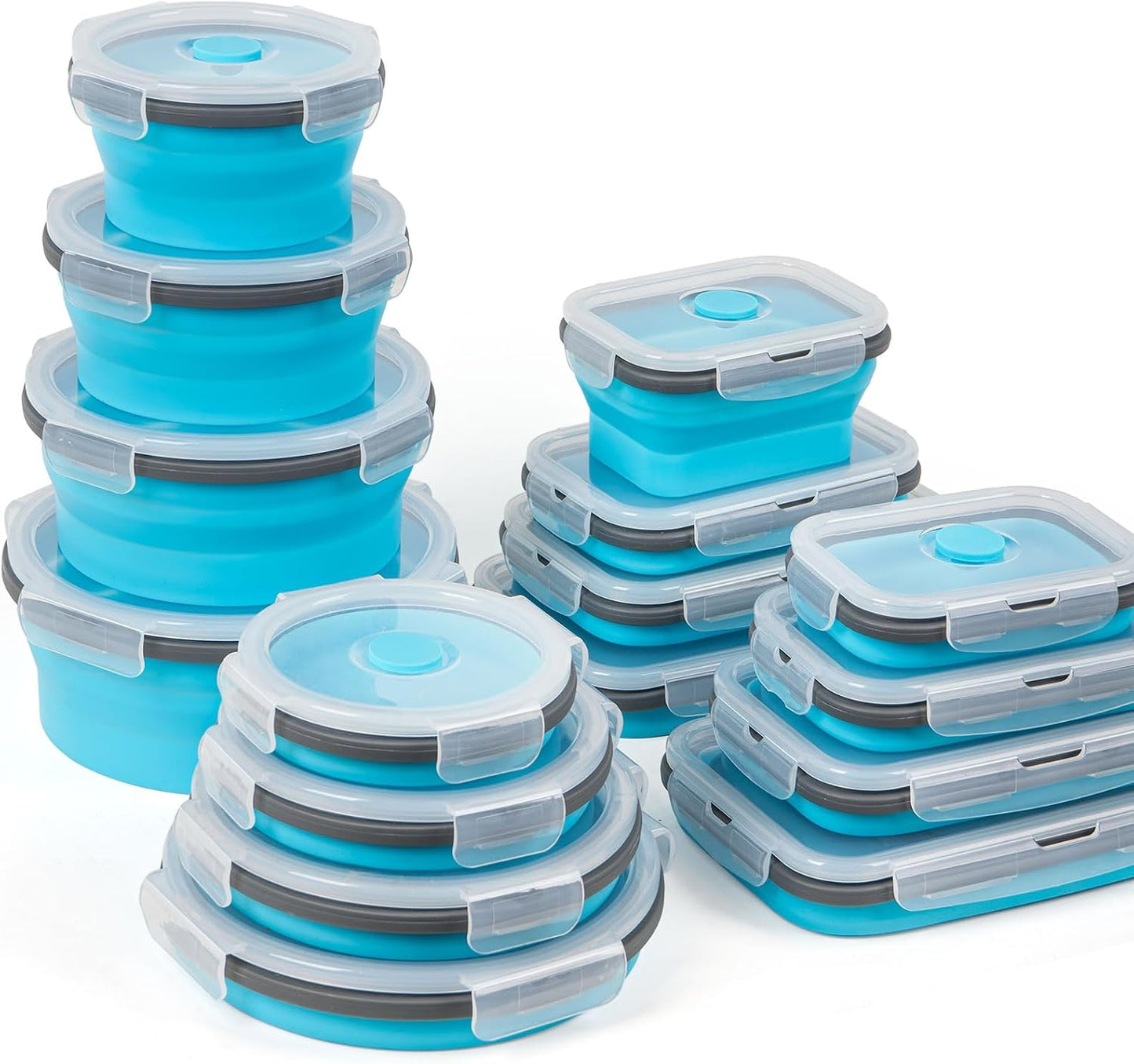 Collapsible Silicone Food Storage Containers Set with Lid & Air Vent,Foldable Lunch Containers(4PCS,Blue,27oz)