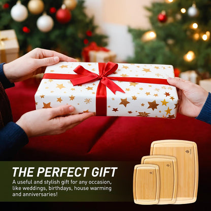 3 Packs Bamboo Cutting Board Set with Non Slip Feet and Over Sink Nice Solid Thick Wood Juice Groove Chopping Board Extra Large Big Small Best Hardwood Kitchen Counter Organic Vegetable