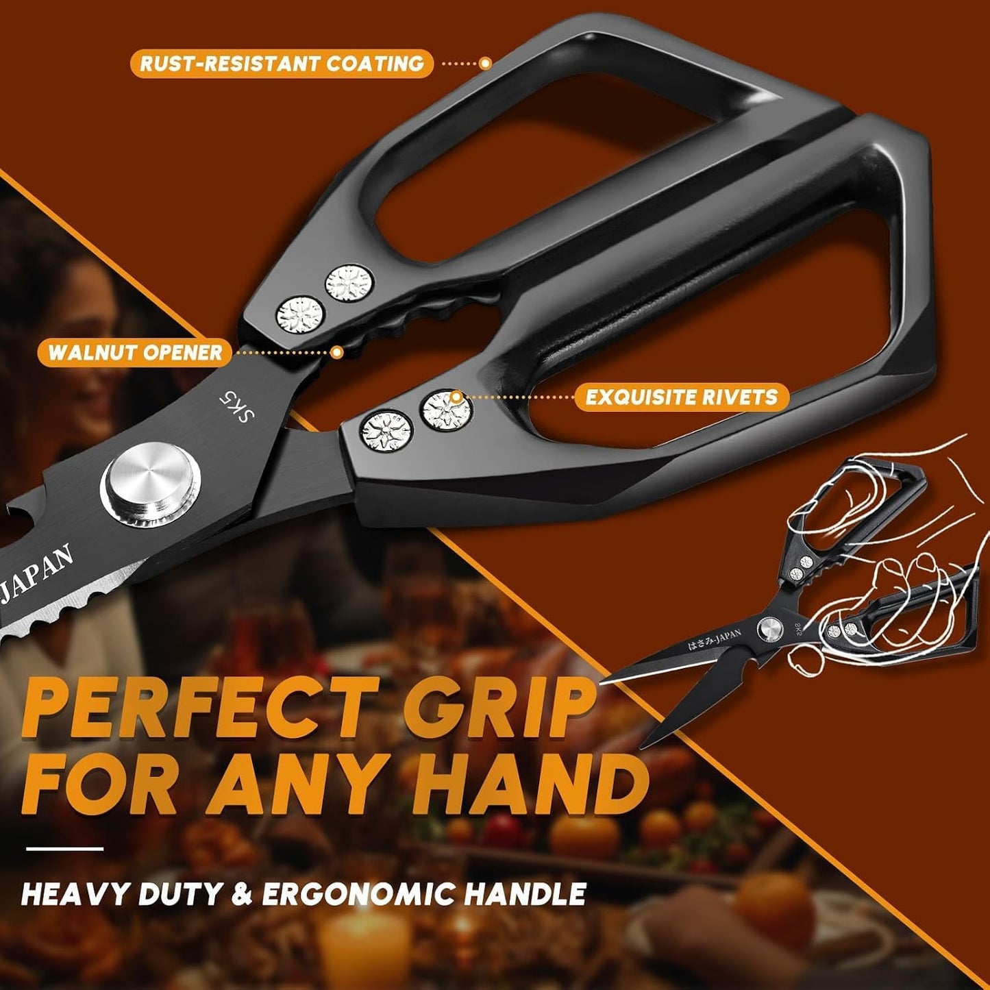 HUUSK Kitchen Scissors Set Silver - Stainless Steel Kitchen Shear, Sharp Meat Scissors, Heavy Duty Poultry Shears, Japanese Cooking Scissor for Food, Gifts for Men Women