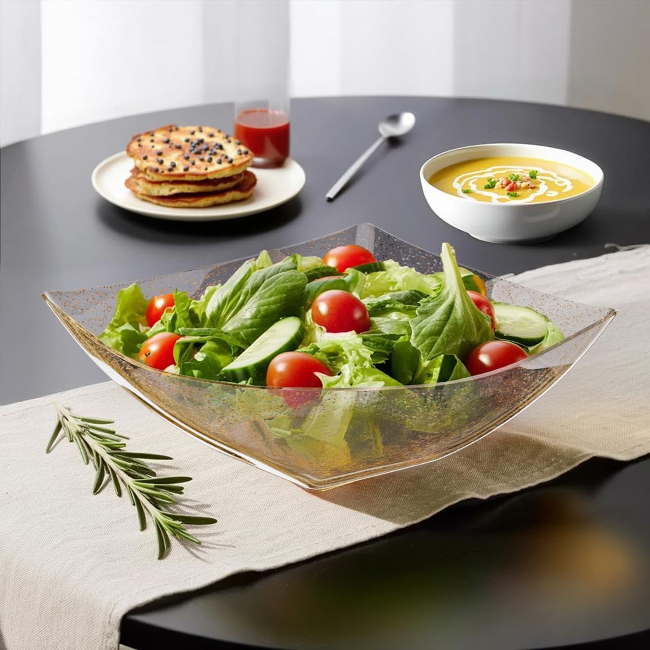 R-kay 6 Pack Square Plastic Serving Bowls - Clear Plastic bowls 16 Oz - Disposable Serving Bowls Heavy Duty For Weddings Catering And Birthday parties