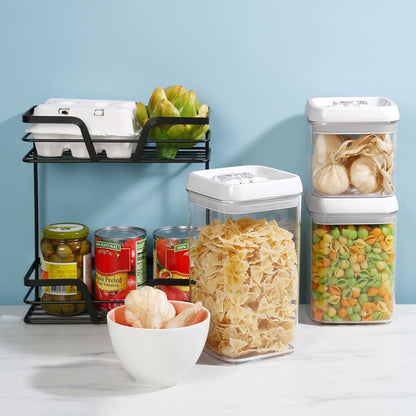Felli Flip Tite Acrylic Food Storage Container with Lid 6” XL Air Tight Ring Seal Flip Top, Plastic Kitchen Baking Canister for 5 lb Flour Sugar Rice Protein Powder Pantry Organizer (Nest-M, White)