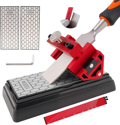 Chisel Sharpening Kit with Honing Guide & 400/1000 Grit Diamond Stone