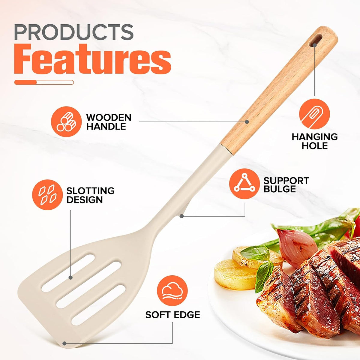 Extra Large Silicone Spatula Turner Set with Wooden Handle