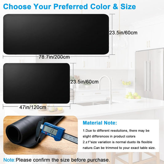 Extra Large Silicone Mats for Kitchen Counter, Heat Resistant Mat, Nonslip Kitchen Countertop Protector Mat, Cuttable Counter Protector Mats for Island Workbench(47.3''x23.6''Black)