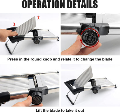 commercial Mandoline Slicer,Stainless Steel Vegetable Slicer,non-slip mandoline slicer for kitchen,Keto,Potato,cucumber,4 Blades & Cut-Resistant Gloves
