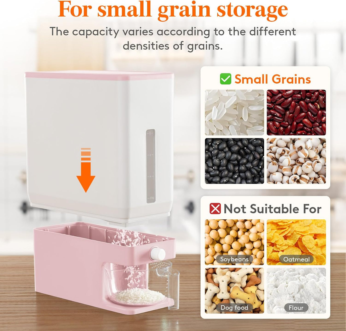 Lifewit Rice Dispenser 25 Lbs(11.3kg), Rice Storage Container Sealed Moisture Proof with Measuring Cup for Kitchen Pantry Household, BPA-Free, 1 Pack Grey