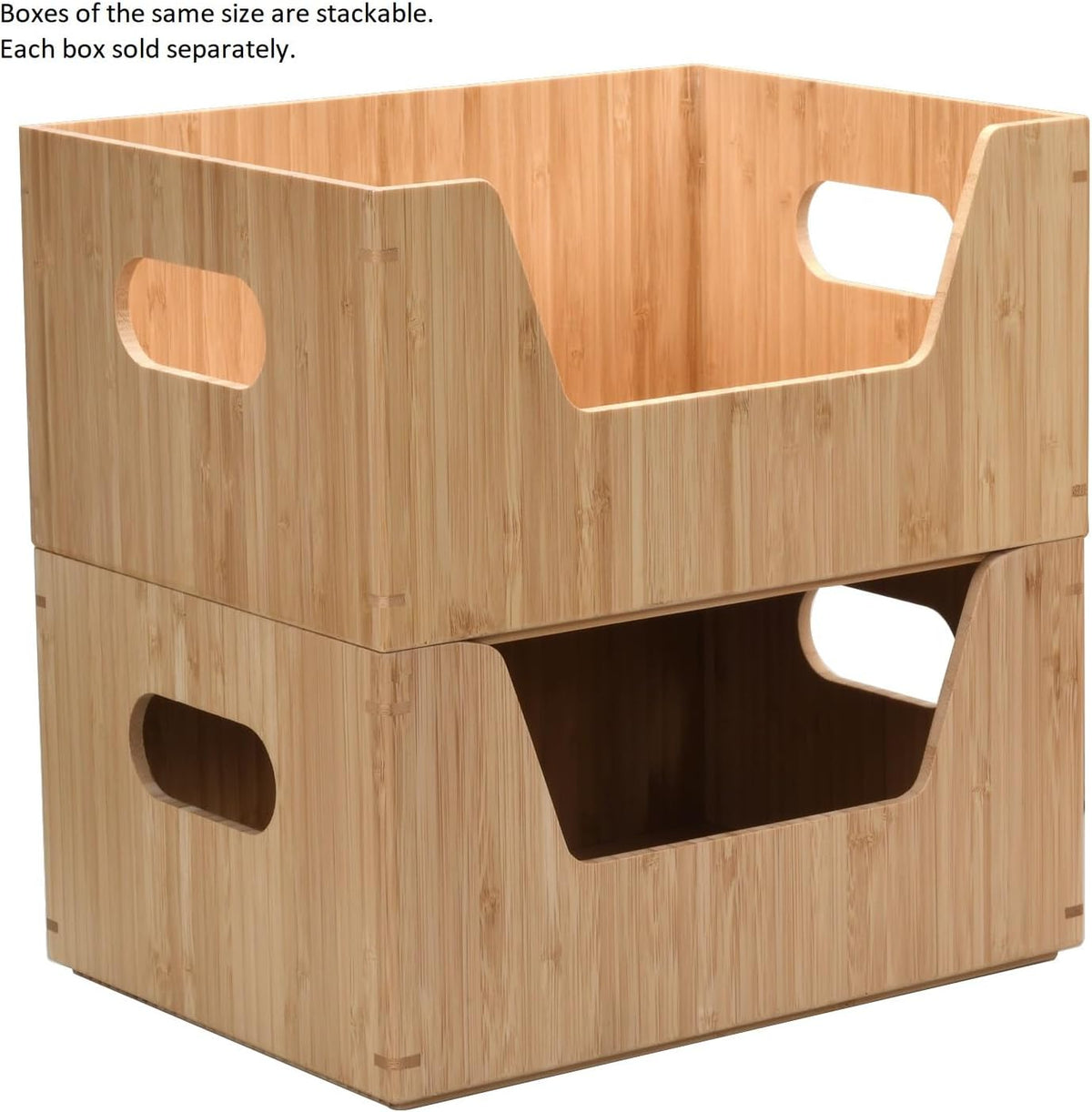 Bamboo Storage Box with Open Front Stackable Bin Organizer to use in kitchen pantries, cabinets and countertops, 14 x 11 x 6.5 inches