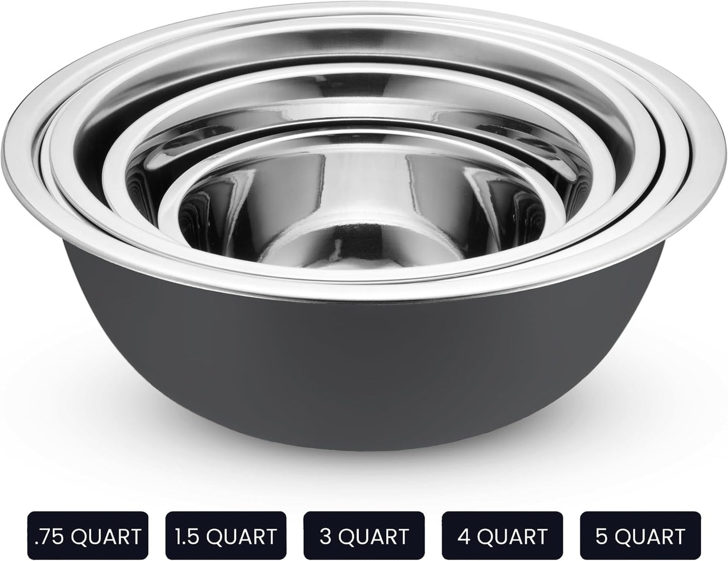 WHYSKO Stainless Steel Mixing Bowl Set, 10 Piece Stainless Steel Mixing Bowls with Lids Set for Food Prep Storage and Serving, Dishwasher Safe for Kitchen Baking Cooking, Silver