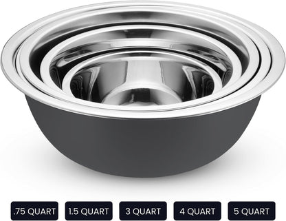 WHYSKO Stainless Steel Mixing Bowl Set, 10 Piece Stainless Steel Mixing Bowls with Lids Set for Food Prep Storage and Serving, Dishwasher Safe for Kitchen Baking Cooking, Silver