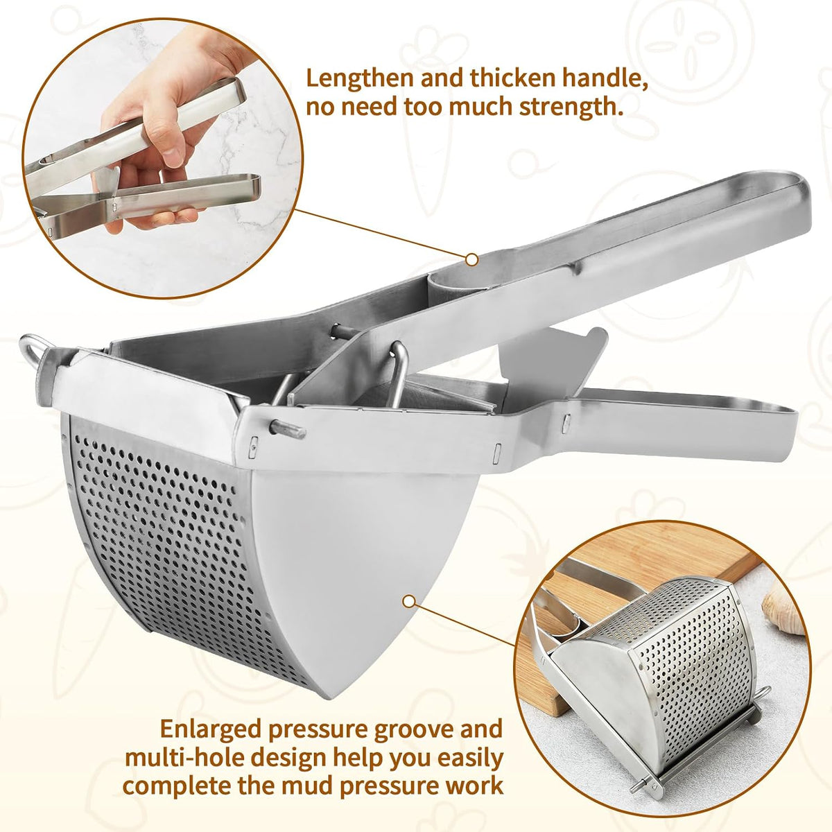SHIKORI Heavy Duty Stainless Steel Professional Ricer for Mashed Potatoes
