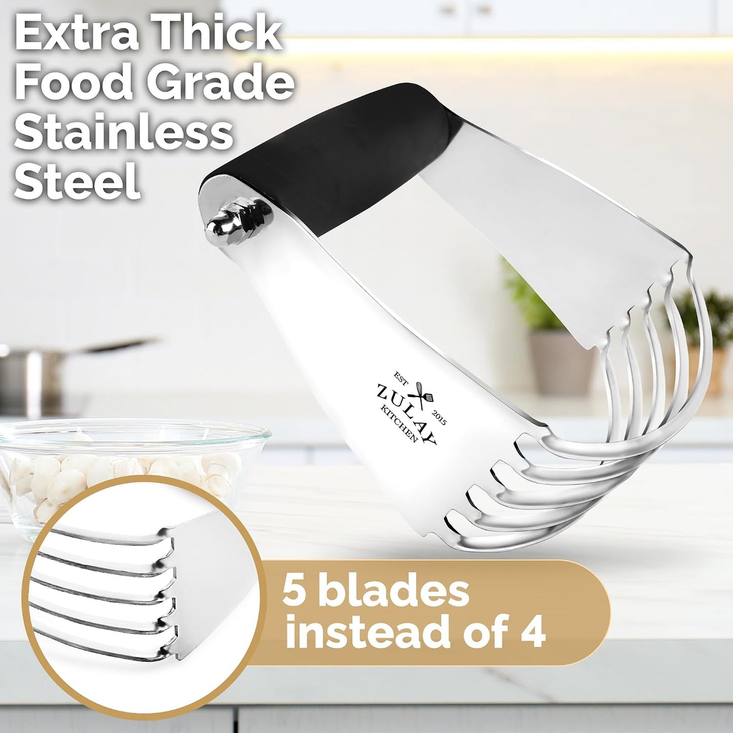 Zulay Premium Multi-purpose Stainless Steel Bench Scraper & Chopper, Easy to Read Etched Markings for Perfect Cuts, Quick & Easy Multi-use Dough Scraper, Dough Cutter & Pastry Scraper (Black)