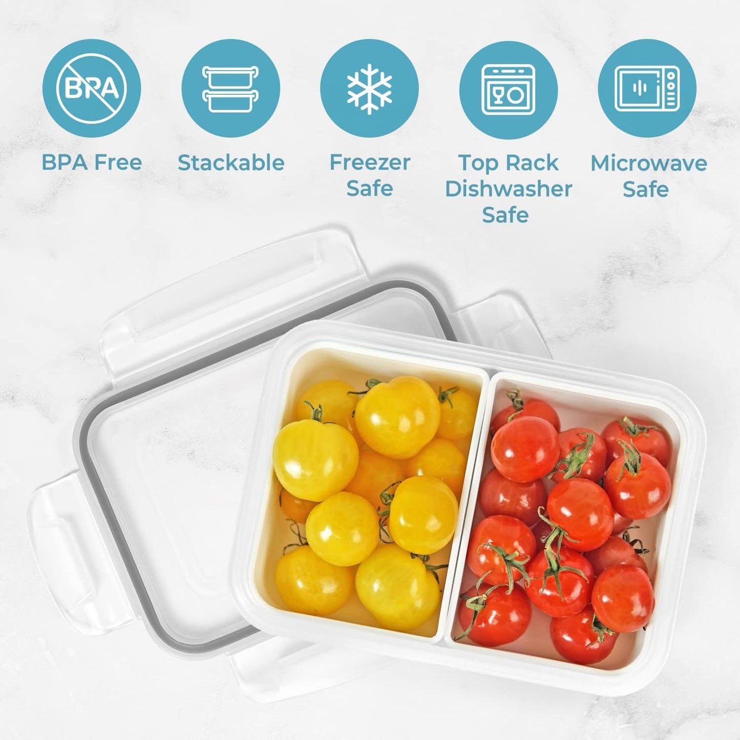 carrotez Food Storage Containers with 3 Removable Compartments, Food Prep Container with Airtight Lids, Portion Control Container, Microwave Safe, Reusable, 4.64 Cup (1100ml)