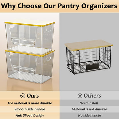 Delamu 2 Set Pantry Organizers and Storage, Trash Bag Holder Under Sink Organizer for 4-13 Gal Bags, Trash Bag Dispenser with Bamboo Top for Onion, Potato, Garlic, Clear (11-7/32"L*7" W*7-1/8"H)