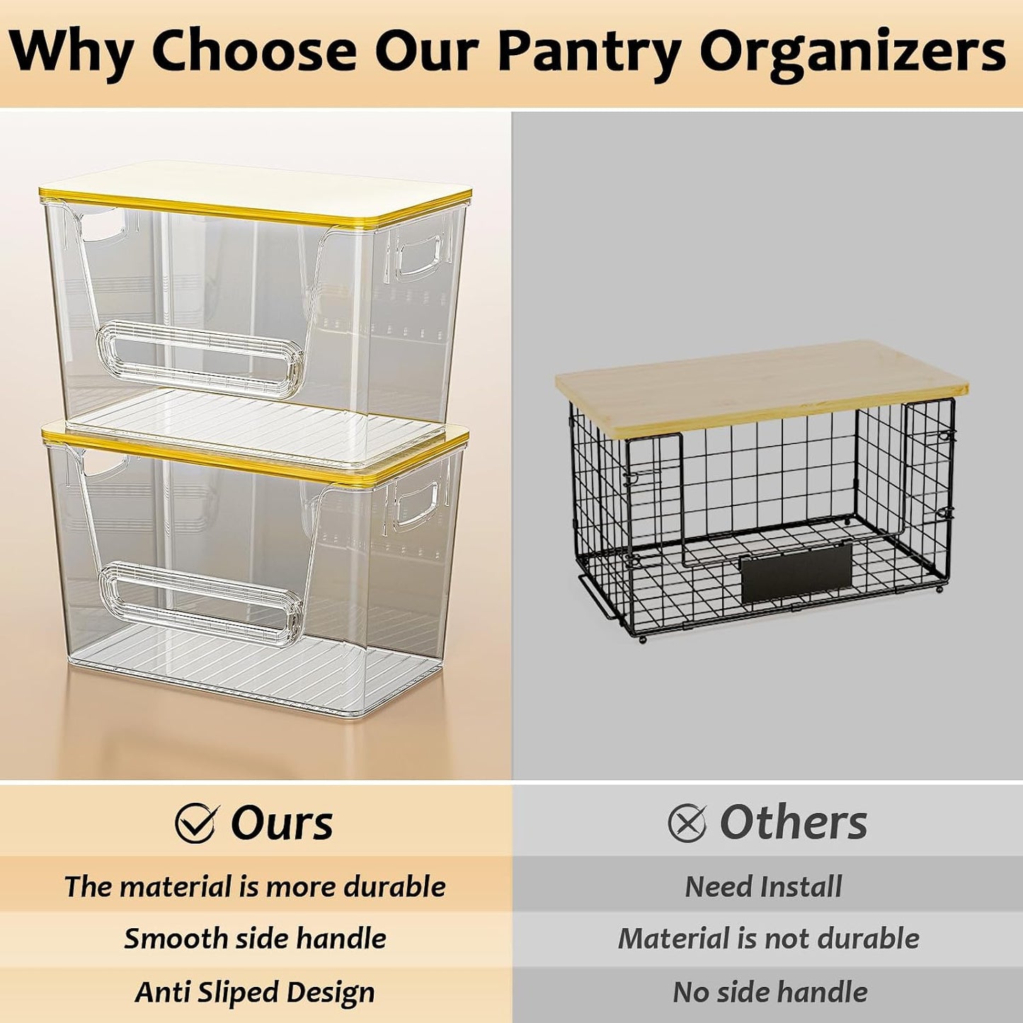Delamu 2 Set Pantry Organizers and Storage, Trash Bag Holder Under Sink Organizer for 4-13 Gal Bags, Trash Bag Dispenser with Bamboo Top for Onion, Potato, Garlic, Clear (11-7/32"L*7" W*7-1/8"H)