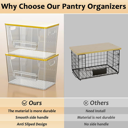 Delamu 2 Set Pantry Organizers and Storage, Trash Bag Holder Under Sink Organizer for 4-13 Gal Bags, Trash Bag Dispenser with Bamboo Top for Onion, Potato, Garlic, Clear (11-7/32"L*7" W*7-1/8"H)
