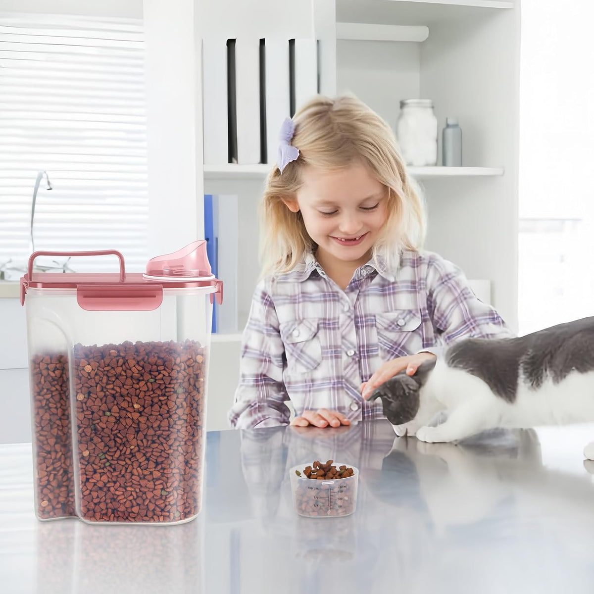 LEAWALK 5-7Lbs Dog Cat Food Storage Container with Upgraded Large Nozzle BPA-free, 4 Snap Seals Plastic Pet Food Storage Containers with Handles are Easy to Clean and Carry