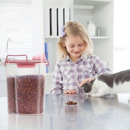 LEAWALK 5-7Lbs Dog Cat Food Storage Container with Upgraded Large Nozzle BPA-free, 4 Snap Seals Plastic Pet Food Storage Containers with Handles are Easy to Clean and Carry